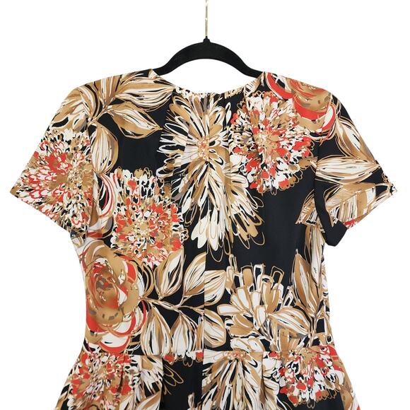 Trina Turk Womens Floral Print‎ Peplum Blouse Size 6 Brown Black Career Office - Picture 5 of 10